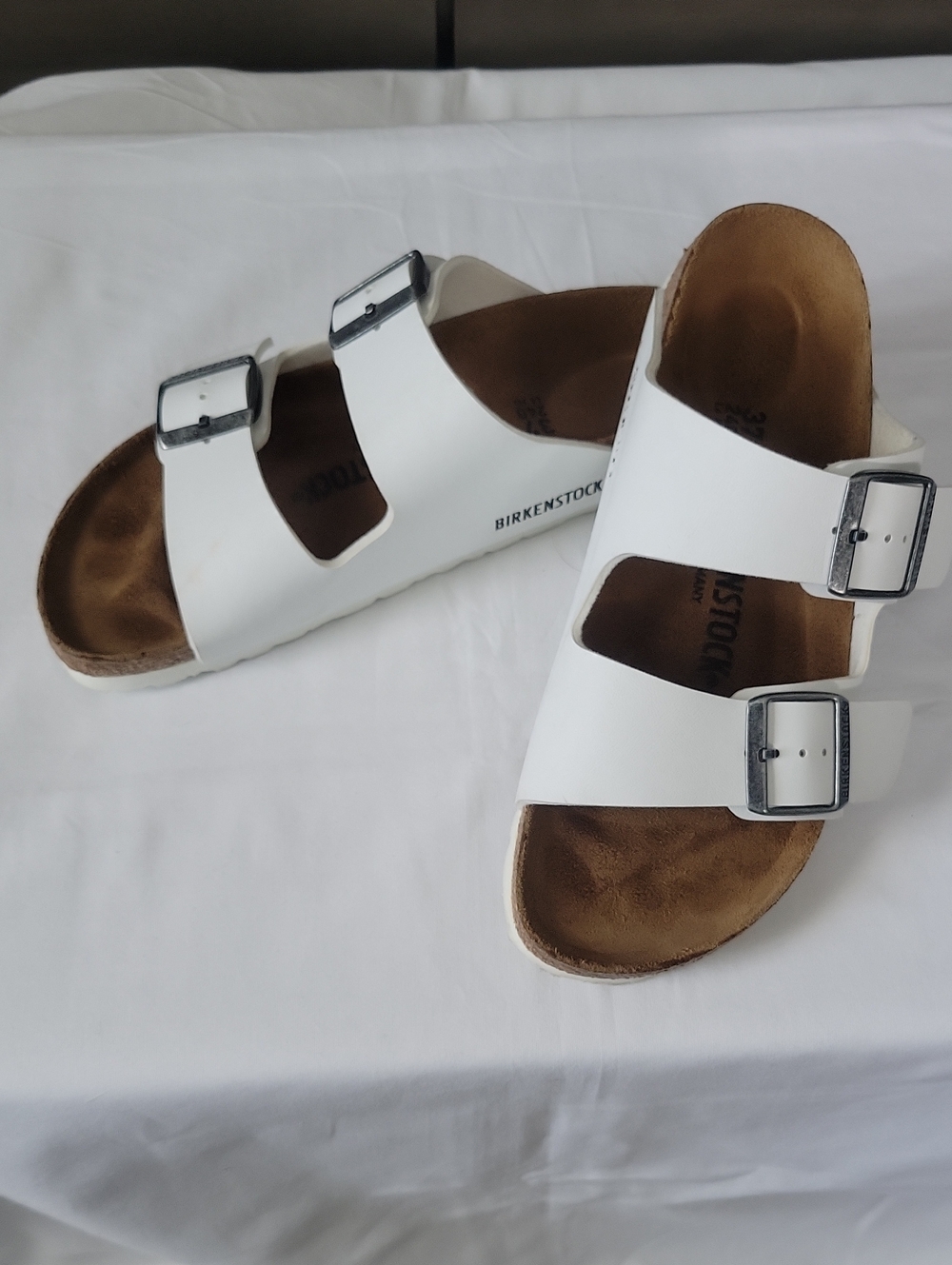 Birkenstock White Double-Buckle Slide Sandals